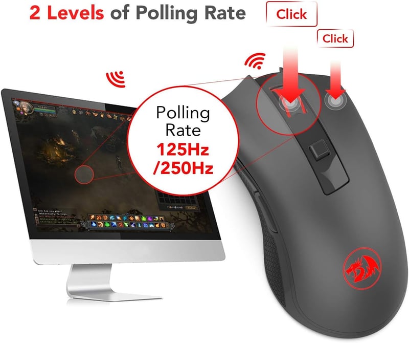 Redragon M652 vezeték nélküli optikai egér 6 gombbal, 5 DPI-fokozattal, PC és laptop kompatibilis