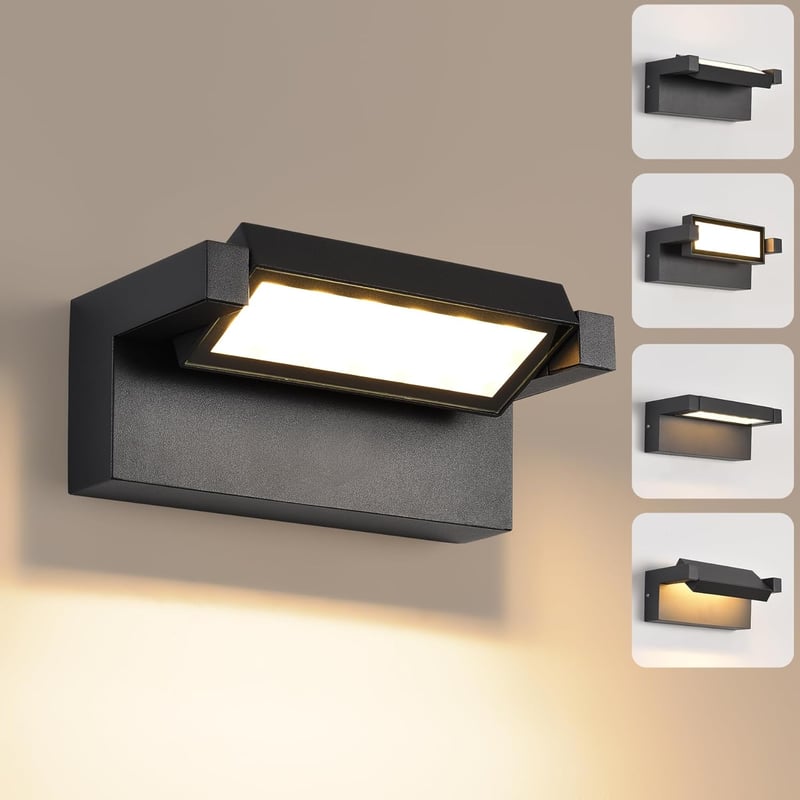 KUKAK Kültéri-Beltéri LED Fali Lámpa 22W - IP65 Vízálló, 3000K Meleg Fehér, 350° Forgatható Panel, Alumínium, Fekete, Kerthez, Teraszhoz