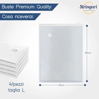 Stringari Vákuumzsák Ruhákhoz - 4 db Nagy Méretű (80x60 cm) Tárolózsák Paplanokhoz - Átlátszó, Térkímélő Tárolás Porszívóval 3