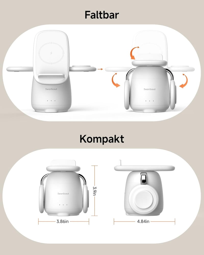 SwanScout 707S 3 az 1-ben Vezeték Nélküli Indukciós Töltőállomás Samsung S25 Ultra/S24/Z Flip 6/Z Fold 6 Telefonokhoz, Galaxy Watch 7/6/5/4 