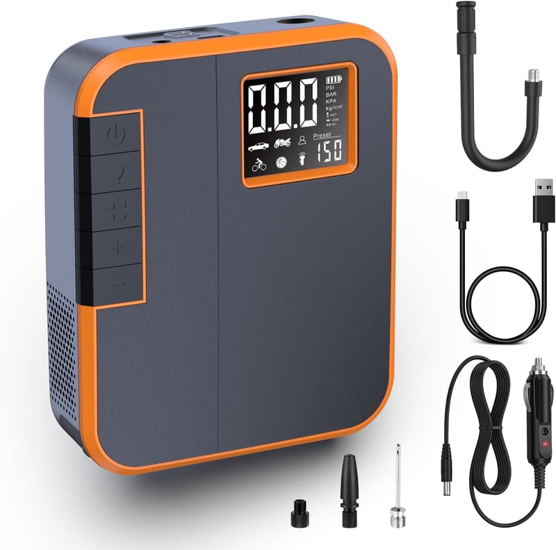 NewoCube DP3 Akkus Kompresszor - 12V Elektromos Pumpa Autóhoz, Biciklihez, Motorhoz (Narancssárga)