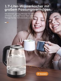 FOHERE üveg vízforraló 5 hőfokbeállítással, LED-del, melegen tartó funkcióval, 1.7L 4