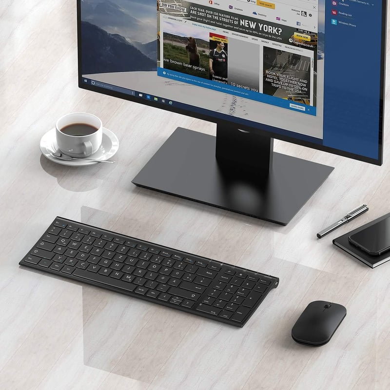 seenda Vezeték Nélküli Billentyűzet és Egér Szett - Ultravékony, Hordozható, Újratölthető, Fekete, PC/Laptop/Smart TV Kompatibilis
