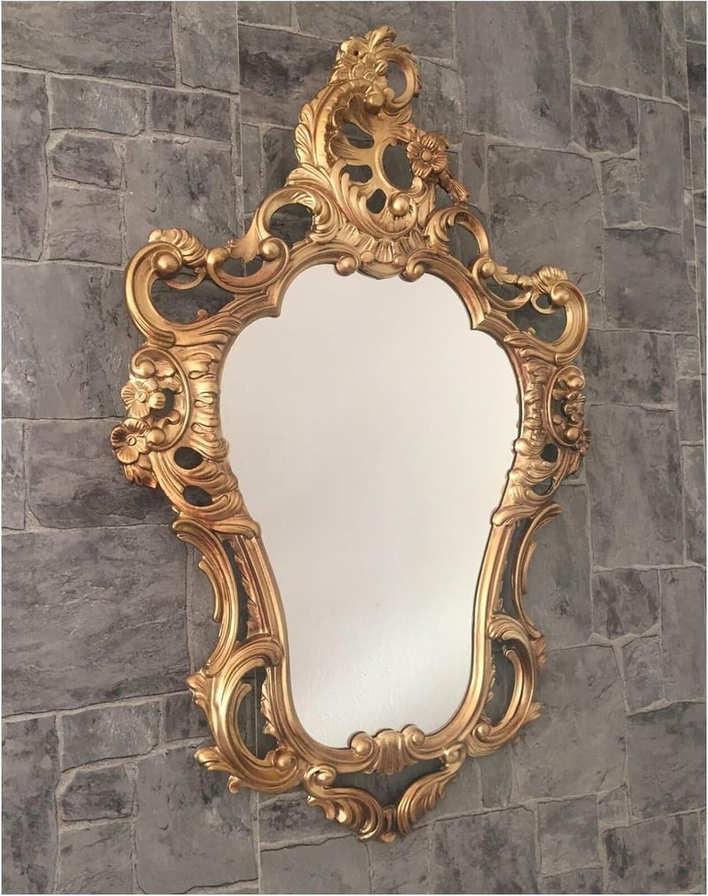 Lnxp Antik Barokk Fali Tükör - Arany Retro Dekoráció 50x76 cm - Időjárásálló Műanyag Kerettel - Elegáns Lakberendezési Elem