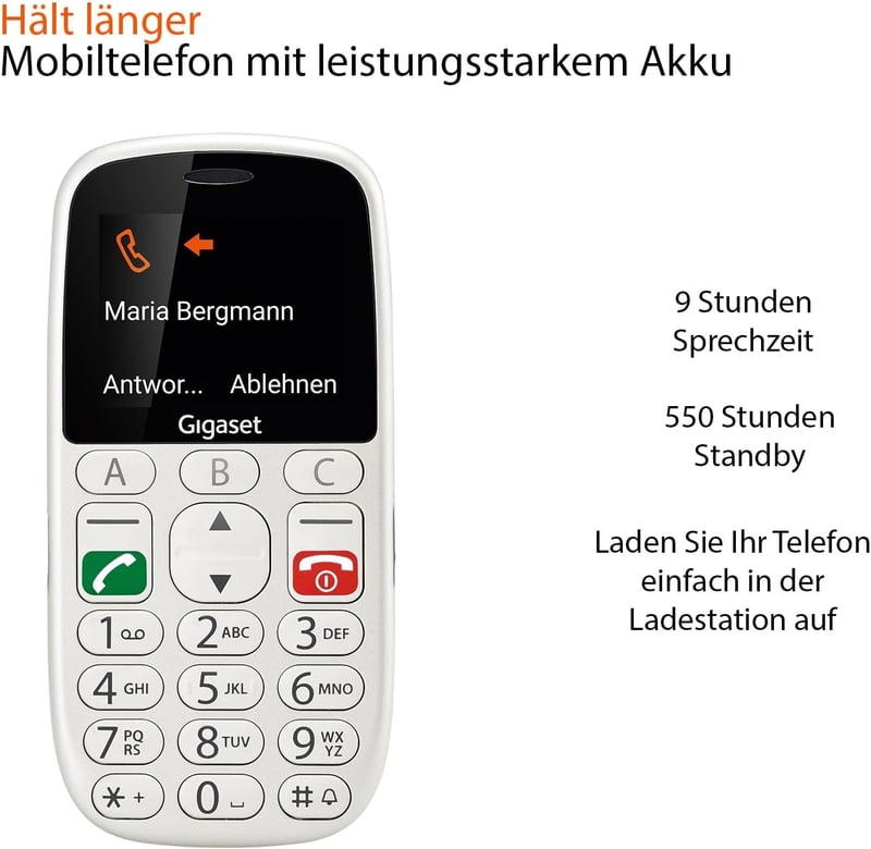 Gigaset GL390 Fehér Mobiltelefon Időseknek SOS Gombbal, 2,2" Színes Kijelző, Nagyméretű Billentyűk, Hallókészülék Kompatibilis, Kompakt GSM 