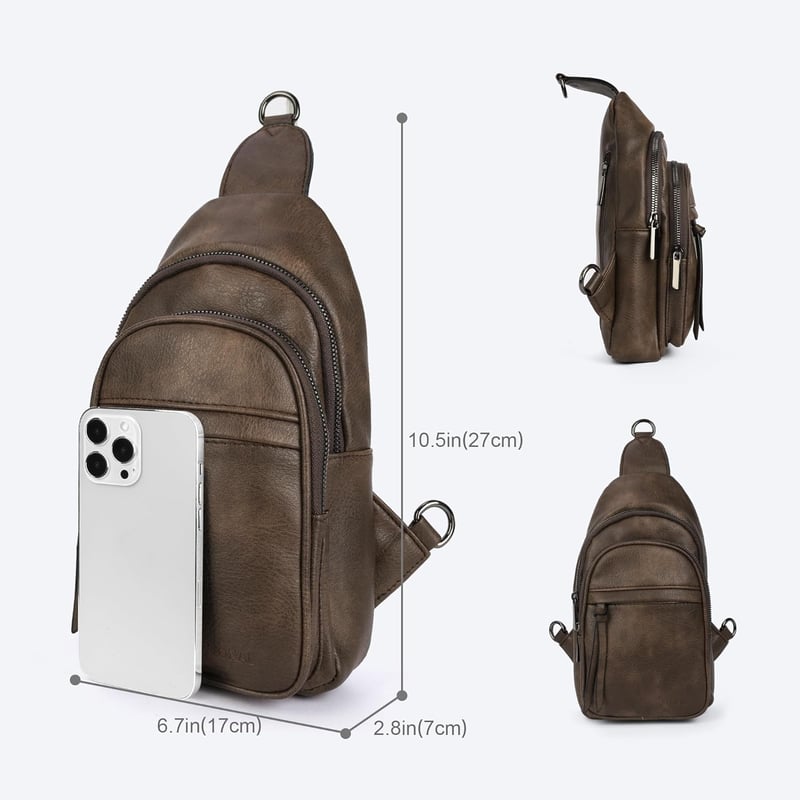 VONAL Női Mellkas Táska - Sötétbarna Stílusos Crossbody Válltáska Széles Pánttal