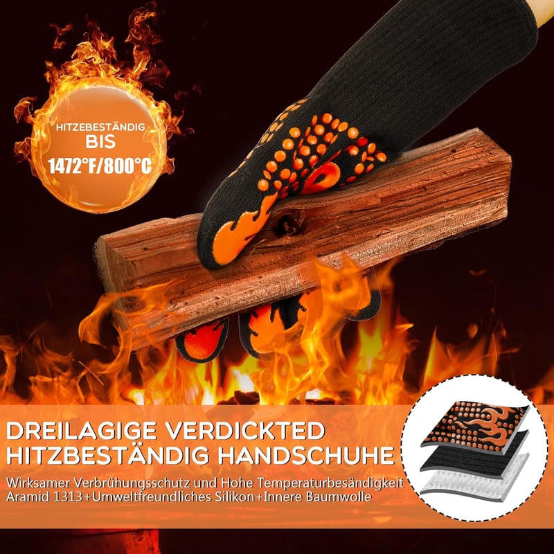 SOUTHGATE Hőálló Grillkesztyű 800°C - Csúszásmentes Szilikon Bevonatú BBQ Kesztyű (S/M)