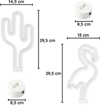 NELUX Kaktusz és Flamingó LED Neon Fali Dekoráció Szett - USB/Elemes Működés, Szobadísz, Gamer Szoba, Bár Világítás, 2 db 5