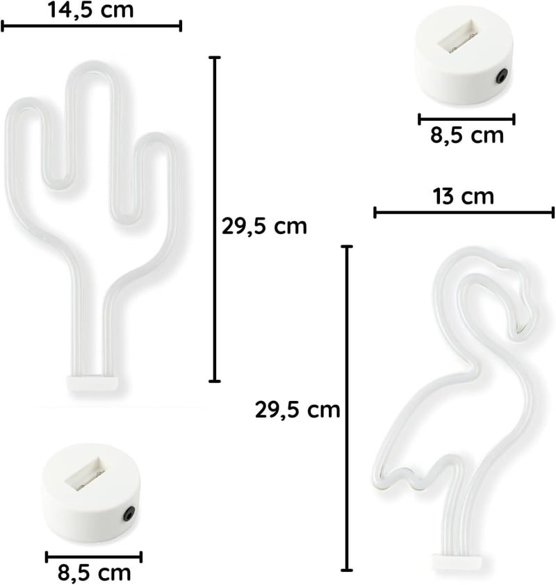 NELUX Kaktusz és Flamingó LED Neon Fali Dekoráció Szett - USB/Elemes Működés, Szobadísz, Gamer Szoba, Bár Világítás, 2 db