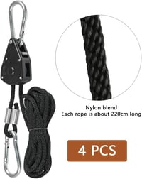 Erős kötélcsiga szett növénylámpához - 4db, 150lb, állítható, fekete 3