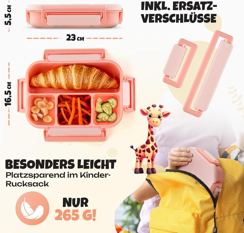 LUNCH HERO Szivárgásmentes Gyermek Uzsonnás Doboz Elválasztókkal - BPA-mentes Bento Box Iskolába és Óvodába - Mosogatógépben Mosható