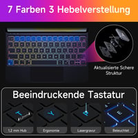HOU iPad Air 11/Pro 11 Billentyűzetes Tok - 7 Színű Háttérvilágítás, Touchpad, QWERTZ, Bluetooth, Állítható Szög, Vékony Dizájn, Fekete 5