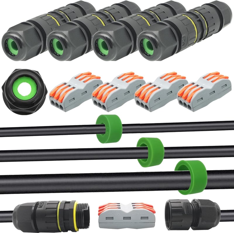 CTRICALVER IP68 Vízálló Kábel Csatlakozó Készlet - Kültéri Használatra, 5-14mm Kábelekhez, Fekete Nylon Burkolat, 4 db-os Szett - Set 2