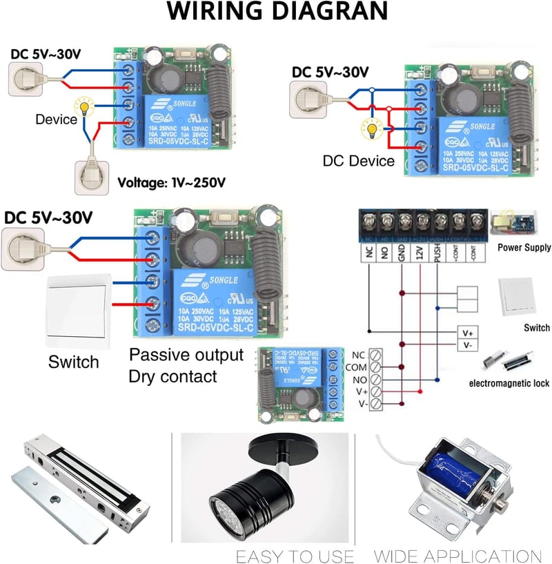 DieseRC 433 MHz távirányítós relé kapcsoló 5V-30V, 5 adóval