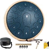 MeloBeat Tongue Drum 33 cm 15 Hangú - Professzionális Acél Handpan D-dúrban, Dalkönyvvel, Ütőkkel és Hordtáskával (Sötétkék) 1
