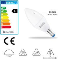 EXTRASTAR E14 LED Izzó, C37, 6W (48W), 480lm, 6500K Hideg Fehér, Nem Szabályozható, 6 Darabos Csomag, Energiatakarékos 4