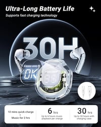 ACEFAST T8 Bluetooth fülhallgató, 30 órás akkumulátor, zajszűrés, átlátszó LED kijelző, holdfehér 4