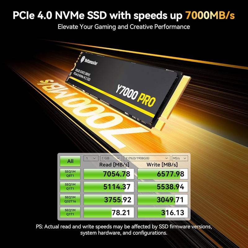 Yottamaster Y7000Pro 1TB SSD M.2 PCIe 4.0 NVMe Belső SSD - 7000MB/s Olvasási Sebesség, PS5 Kompatibilis, Játékhoz, Laptophoz, PC-hez