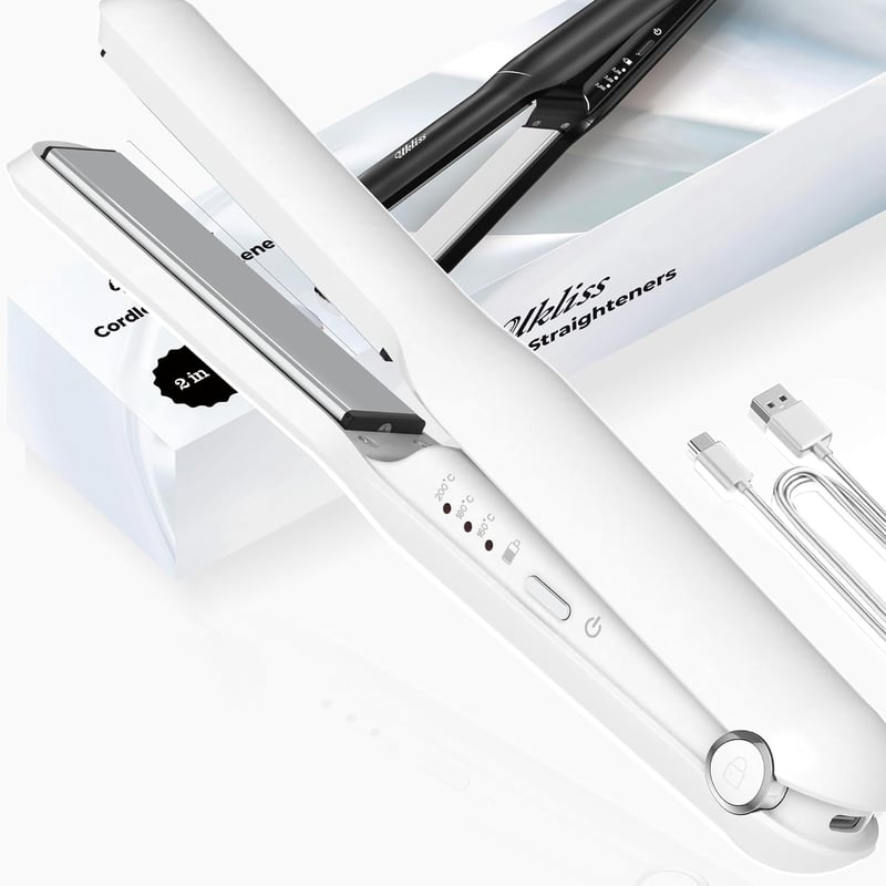 UKLISS 2in1 Vezeték Nélküli Hajvasaló és Hajgöndörítő - USB-C Töltés, 3 Hőfokszint, Negatív Ion Technológia, Utazáshoz Ideális