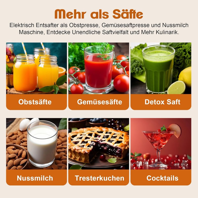 Fretta Slow Juicer 250W Gyümölcs- és Zöldségprés - Rozsdamentes Acél Hidegprés 135mm Széles Adagolónyílással, Visszaforgató Funkcióval, BPA-