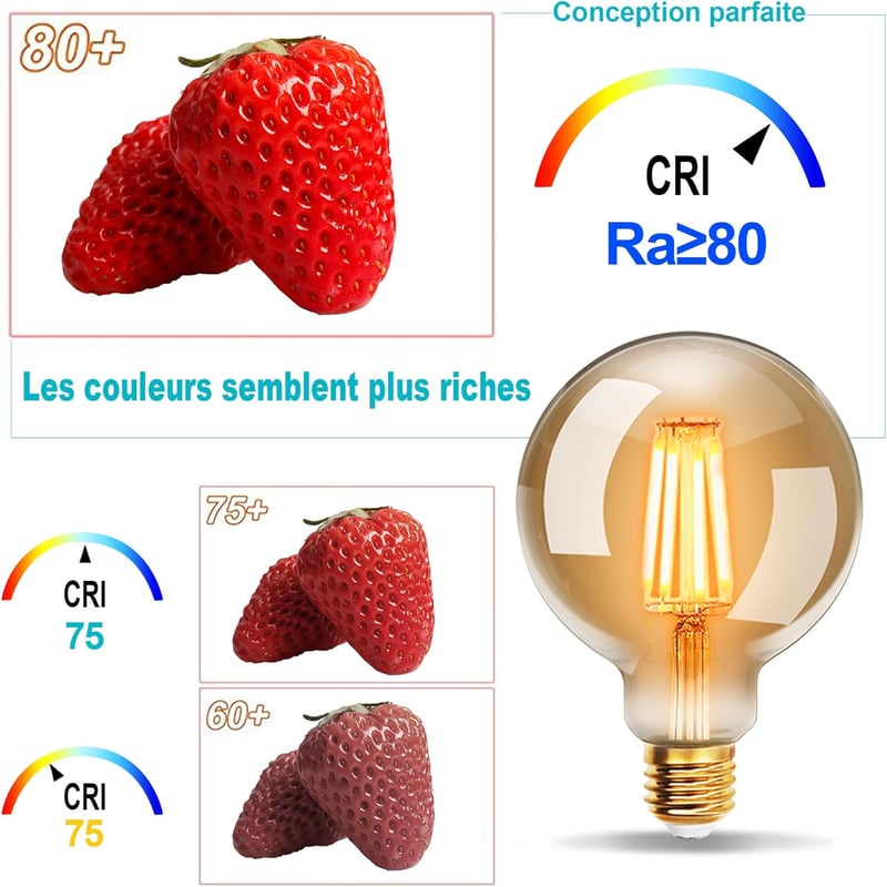 EXTRASTAR G80 Edison Vintage LED Izzó, 2db, 6W, E27, Meleg Fehér 2200K, 48W Egyenértékű, Retro Antik Dekorációs Lámpa