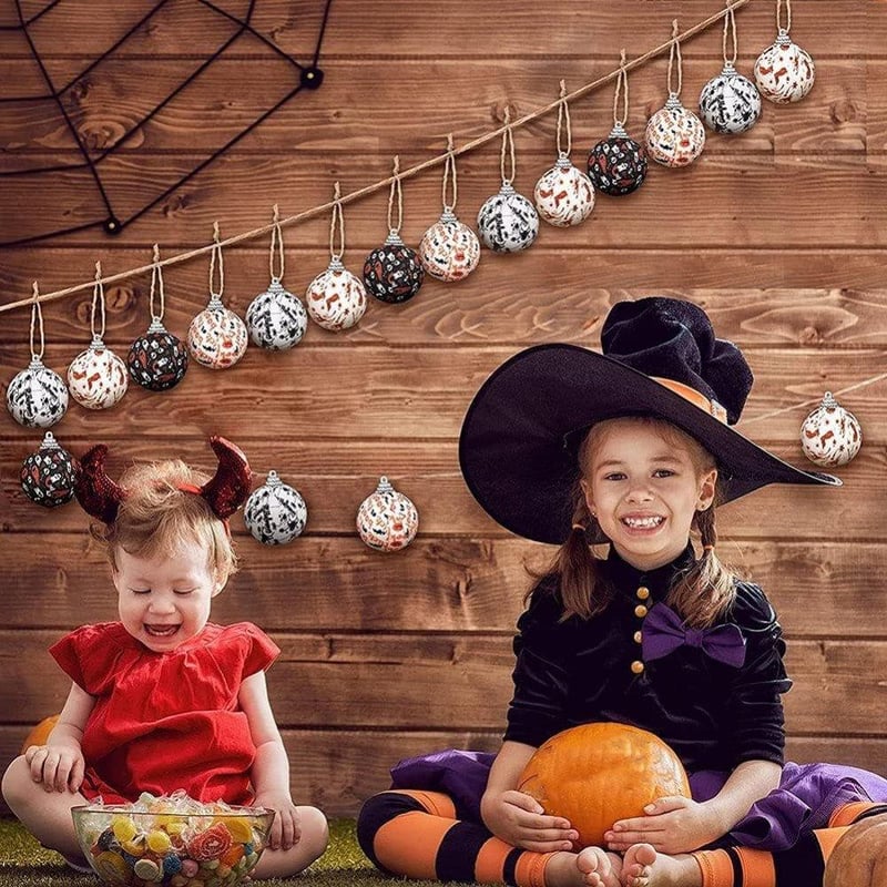 Halloween Függődísz Szett - 16 db Tökös, Pókos, Szellemes Golyó Dekoráció