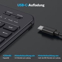 Emetok Német Bluetooth Billentyűzet 7 Színű Háttérvilágítással - Újratölthető, Ultravékony, Vezeték Nélküli iPad/iPhone/Android Eszközökhöz - Black (backlight) 7