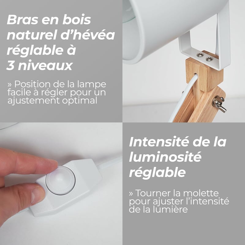Feelsolar Asztali Lámpa - Japandi Stílusú LED Éjjeli Lámpa USB Porttal, 3 Fokozatú Fényerőszabályzás, Állítható Kar, E27 LED Izzóval, +95% C