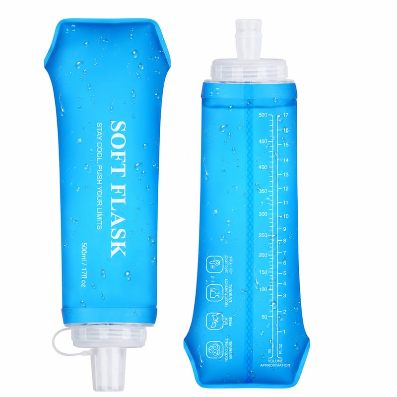 Skladacia fľaša na vodu Euqvunn Soft Flask, 2 ks, 500 ml, bez BPA, s nepriepustným uzáverom, na behanie — ako nová (stav: pozri 2. obrázok)