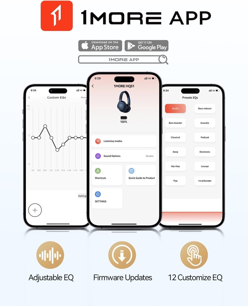 1MORE SonoFlow Pro Vezeték Nélküli Fejhallgató - LDAC Hi-Res Hangzás, Aktív Zajszűrés, 100 Órás Üzemidő, Gyorstöltés, Bluetooth 5.4, Kék