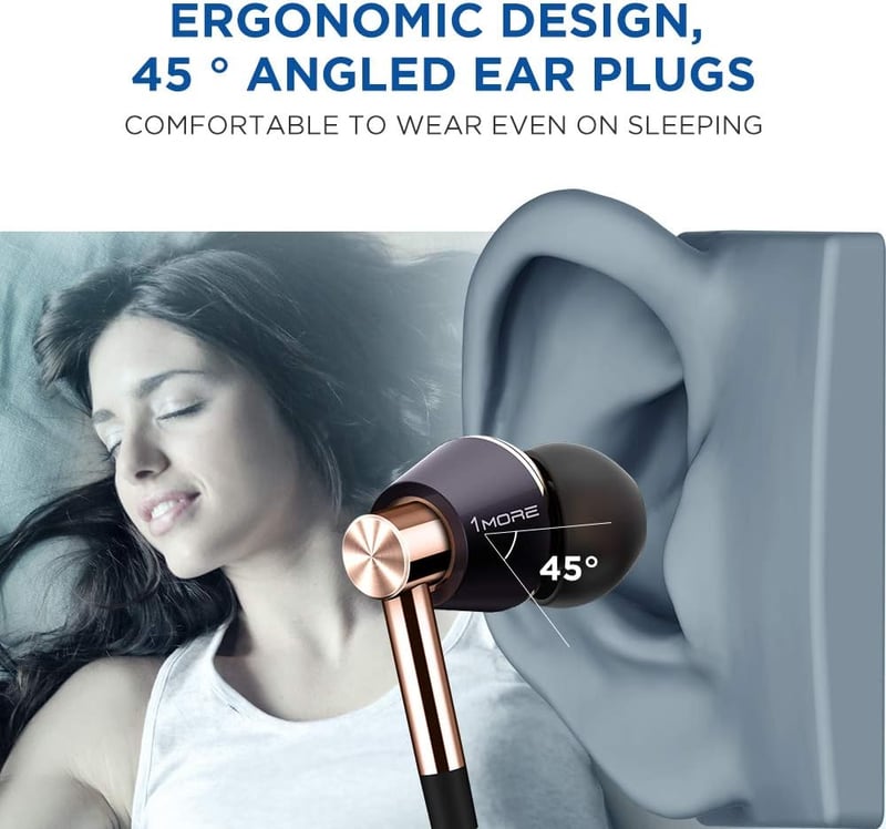 1MORE E1001 Triple-driver Hi-Fi fülhallgató mikrofonnal - iOS és Android kompatibilis prémium minőségű headset, arany színben