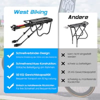 West Biking Alumínium Kerékpár Csomagtartó - Univerzális Hátsó Tartó 50kg Teherbírással, 24-29" Kerekekhez, MTB, Országúti és Fat Bike Kompa 4