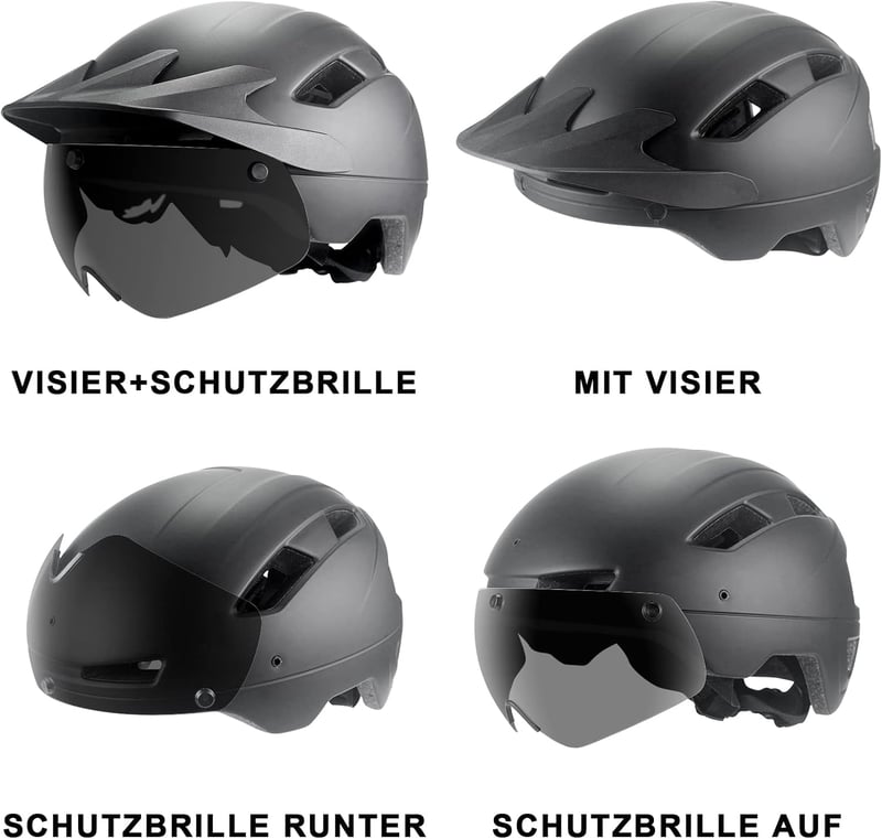 ROCKBROS Kerékpáros Sisak Mágneses Napellenzővel - Férfi/Női, Fekete, E-bike/MTB (L)