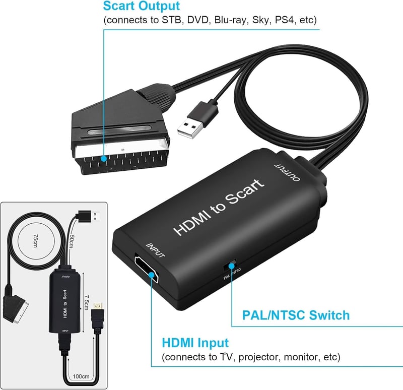 AMANKA HDMI-SCART Átalakító Adapter Full HD 1080P Videó-Audió Konverter HDMI és SCART Kábellel HDTV, STB, VHS, Xbox, PS3, Sky, DVD, Blu-ray 