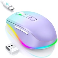 Seenda LED Vezeték Nélküli Egér, Újratölthető Jiggler Funkcióval, Csendes 2.4G USB Egér Laptophoz, 2000 DPI, Világító, Világoszöld-Lila 1