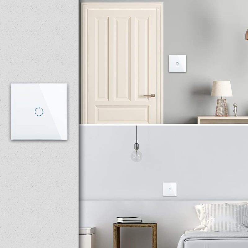Întrerupător tactil de perete CNBINGO - Comutator electric cu panou din sticlă albă, indicator LED de stare - Capacitate de încărcare 800W - Montare încastrată, 2 căi