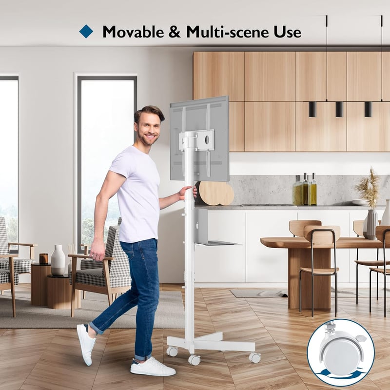 BONTEC Mobil TV Állvány Kerekekkel 23-60" Képernyőkhöz, Laptoptartó Polccal, Állítható Magasságú Görgős TV Kocsi, 25kg Teherbírás, VESA 400x