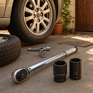 Set za brzu izmjenu kotača: 31 mm udarni nasadni ključ + 32 mm udarna glava + moment ključ 40–210 Nm