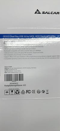 Salcar USB 3.0 HDD/SSD dokkoló állomás, 2 férőhelyes, klónozó funkcióval, 2x8TB 9