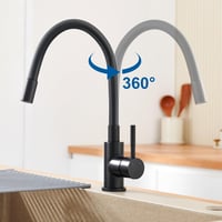 Auralum Alacsony Nyomású Konyhai Csaptelep - Fekete, Flexibilis, 3 Bemenetes, 360° Forgatható, Bojlerhez Kompatibilis, Magas Kifolyócsővel 7