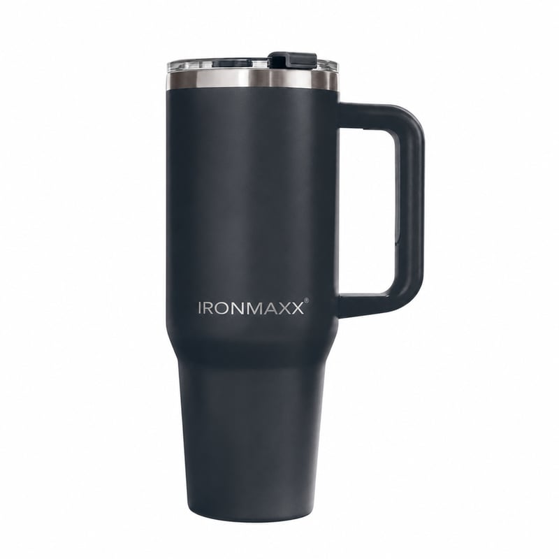 Termoska IronMaxx s uchom, antracitová, 1,2 l, nehrdzavejúca oceľ, dvojstenná — chýba slamka (stav: pozri 2. obrázok)