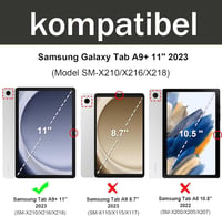 SENGBIRCH Bluetooth Billentyűzetes Tok Samsung Galaxy Tab A9 Plus 11" (2023) Tablethez - Levehető QWERTZ Vezeték Nélküli Billentyűzet, Feket 2
