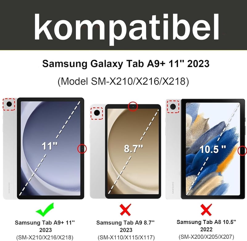 SENGBIRCH Bluetooth Billentyűzetes Tok Samsung Galaxy Tab A9 Plus 11" (2023) Tablethez - Levehető QWERTZ Vezeték Nélküli Billentyűzet, Feket