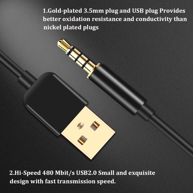 AGPTEK USB-s adatkábel MP3/MP4 lejátszókhoz, fekete, 3,5 mm jack