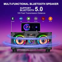 Bluetooth Hangszóró 60W Hordozható Mélynyomós Zenedoboz, FM Rádió, LED Színes Fények, 30m Hatótáv, Bluetooth 5.0 Vezeték Nélküli Sztereó Han 3