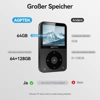 AGPTEK 64GB MP3 Lejátszó Bluetooth 5.3 - 2,3" Színes Kijelzővel, Fejhallgatóval, 128GB Bővíthető, FM Rádió, Lépésszámláló, 750mAh, Fekete 5