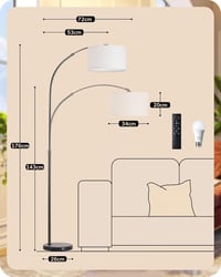 EDISHINE Ívelt Állólámpa Nappaliba - E27 LED Izzóval, Távirányítóval, Fokozatmentes Fényerő és Színhőmérséklet Szabályozás, 143-176 cm Állít 7