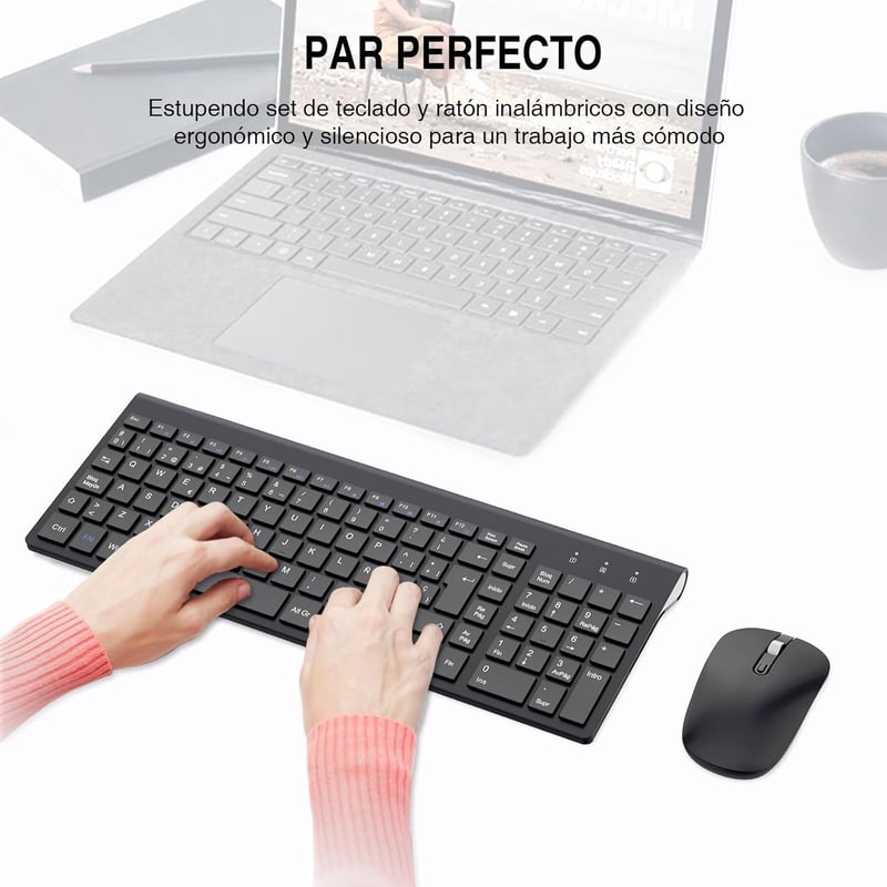 Cimetech vezeték nélküli spanyol billentyűzet és egér szett, ultravékony, csendes, PC-hez