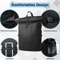 hk Rolltop Vízálló Hátizsák 27L - 15,6" Laptoptartóval, USB Porttal - Könnyű, Lopásbiztos Utazó/Iskolatáska Férfiaknak és Nőknek - Fekete 5