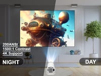 Magcubic Hordozható 4K Projektor - 200 ANSI, WiFi6, Bluetooth 5.4, 130" Képernyő, Automatikus Keystone, Android 14.0, Otthoni Mozi - black 4